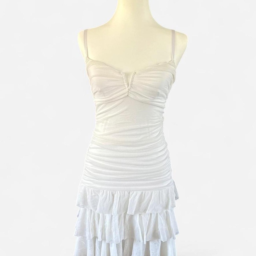 Frederick's of Hollywood Vintage Y2K Ivory Ruffled Tiered Slip Dress Small
